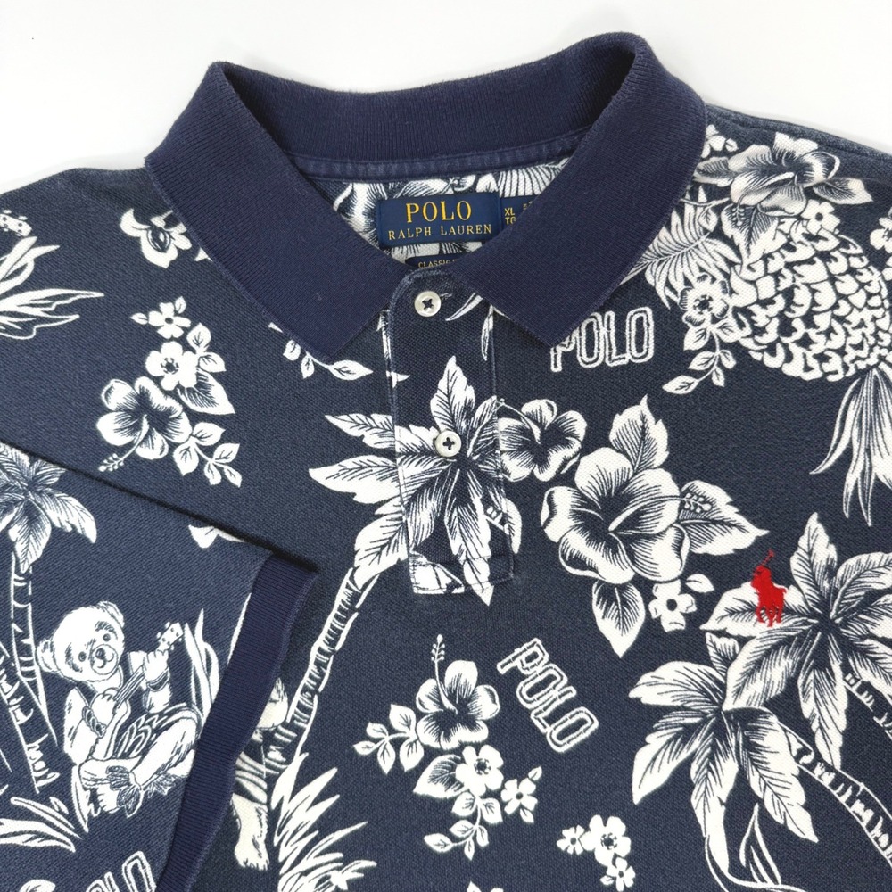 Polo Ralph Lauren Mens XL Classic Fit Polo Shirt Navy Tropical Polo Bear Print